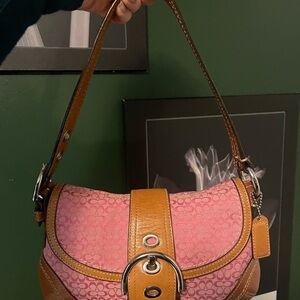 Coach Pink and Tan Shoulder Bag